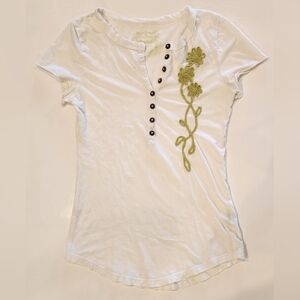 Manuhealii Flower Embroidered Baby Tee Women's Small Y2K Vintage Hawaii Tshirt